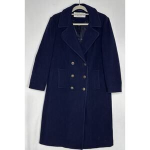 New England Mackintosh Womens Pea Coat Navy Button Front Vintage L USA Made Wool